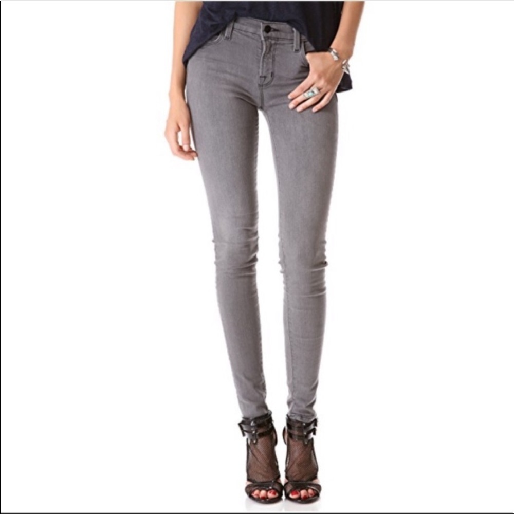 J Brand Super Skinny Mid Rise Denim Jeans Gray Onyx Sz 27